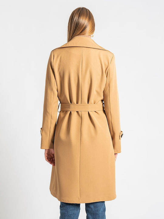 InShoes Women's Midi Coat with Buttons Brown