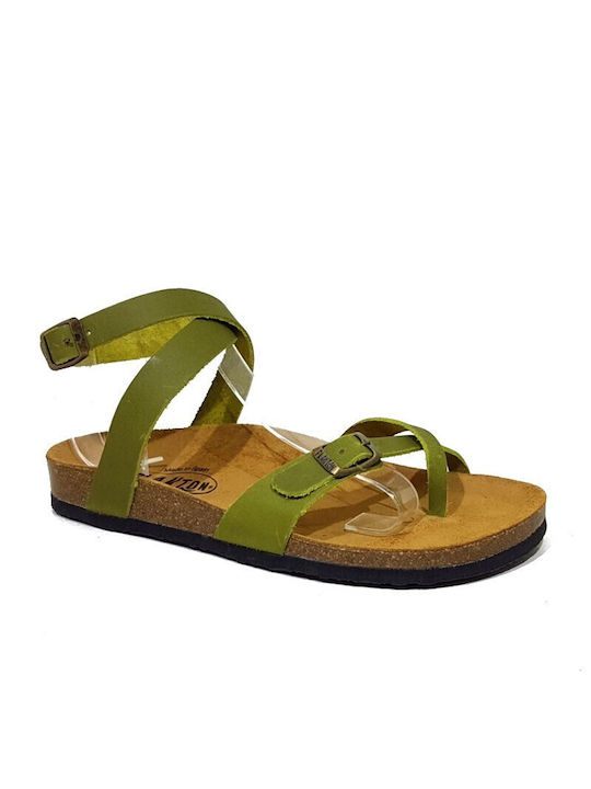 Plakton Leather Women's Flat Sandals Anatomic Apure Kaki