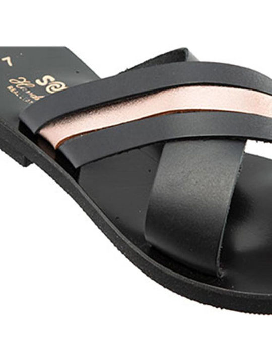 023 Leather Women's Flat Sandals in Black Color