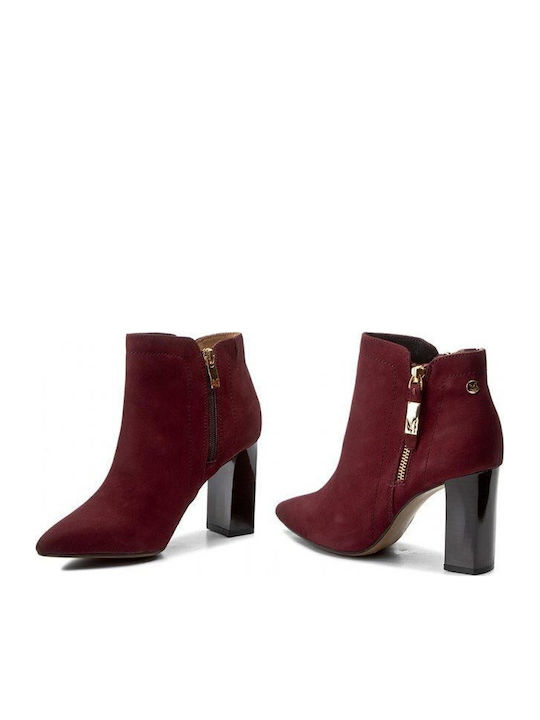 Leder Damen Chelsea Stiefeletten mit hohem Absatz Burgundisch