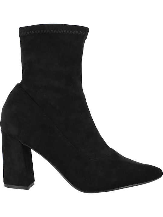 JB18459 Suede Γυναικεία Μποτάκια με Ψηλό Τακούνι Μαύρα