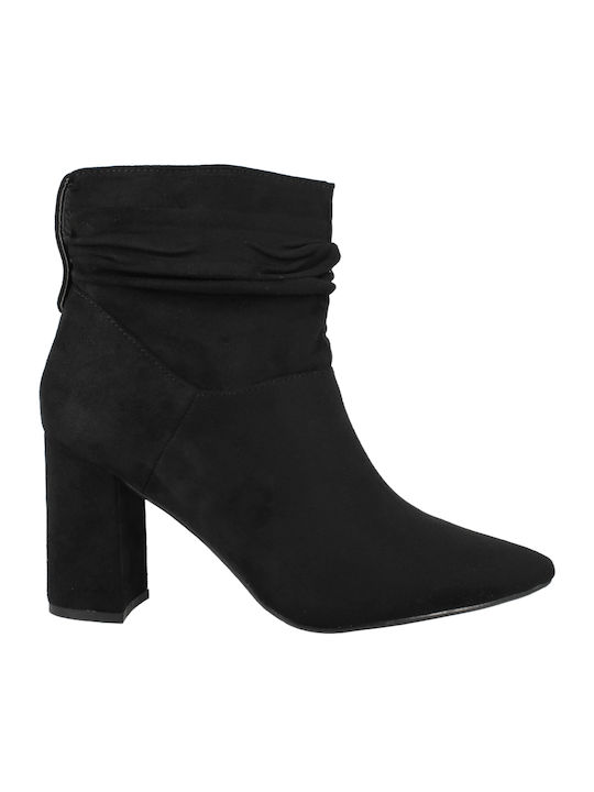 JB18436 Suede Γυναικεία Μποτάκια Αστραγάλου με Ψηλό Τακούνι Μαύρα