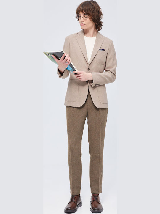 Men's Winter Suit Jacket Slim Fit Brown