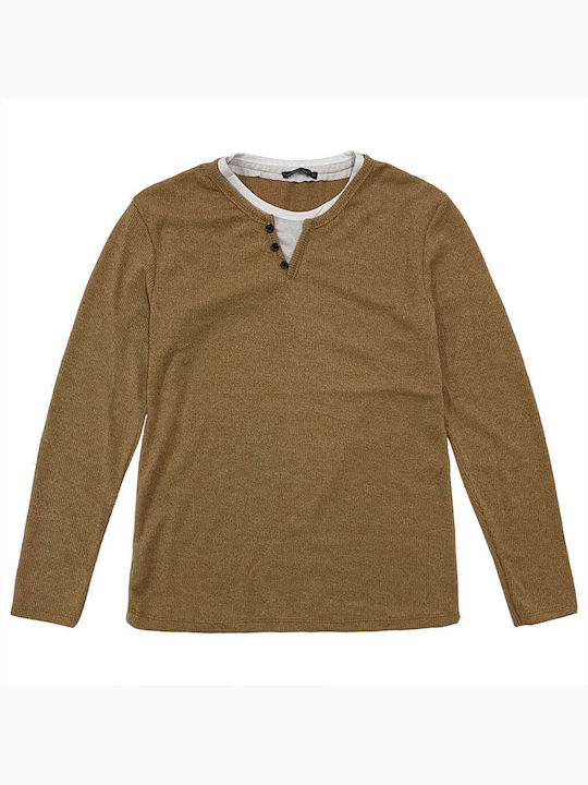 Ustyle Men's Long Sleeve Sweater Brown