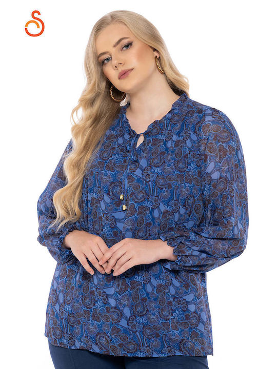 Silky Collection Damen Bluse Langärmelig Blau