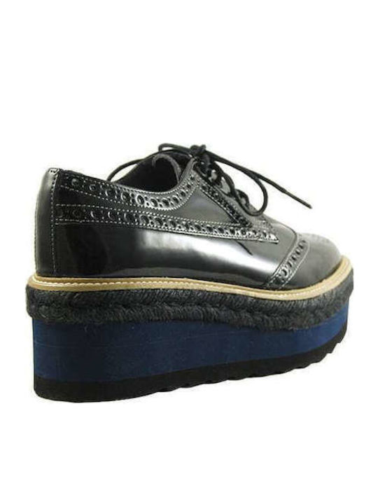 Women's Leather Flatform Oxfords Black