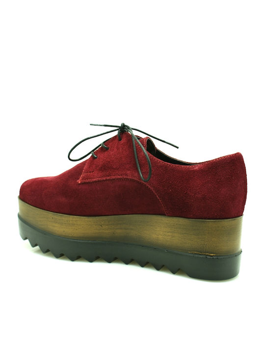 Smart Cronos Bordeaux Suede Catifea Oxfords Flatform pentru femei în Burgundy Culore