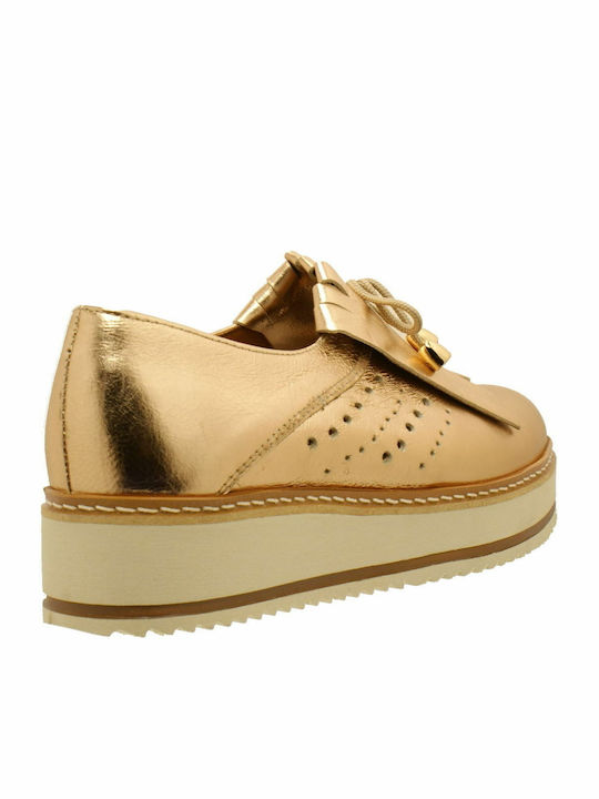 171 Leder Damen Flatform Oxfords in Gold Farbe