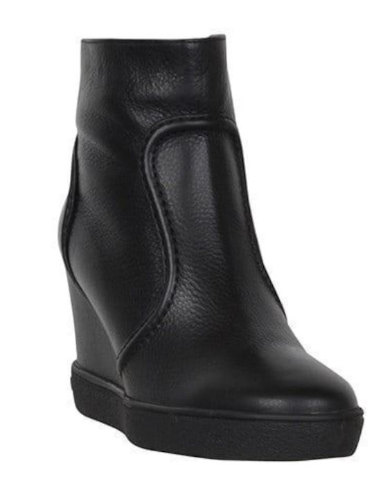 Women's Leather Platform Boots Black