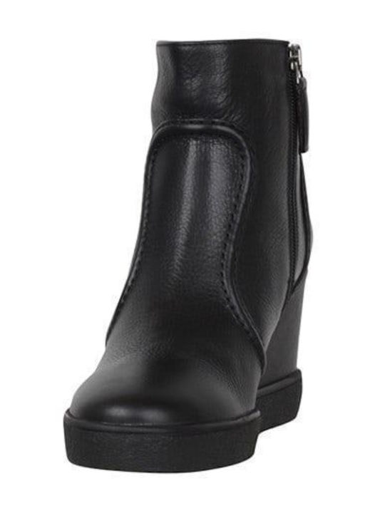 Women's Leather Platform Boots Black