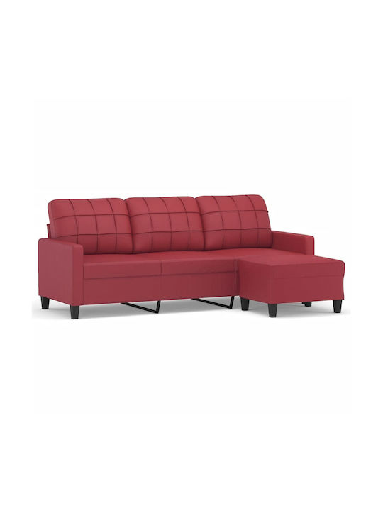 Living Room Furniture Set 3-seater & Stool Red