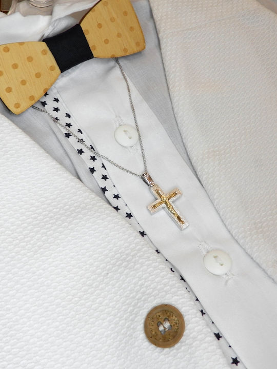 Polytimo Men's White Gold Cross 14K Double Sided with the Crucified with Chain
