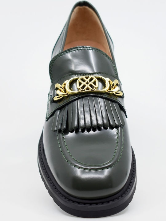 Δερμάτινα Γυναικεία Loafers σε Πράσινο Χρώμα