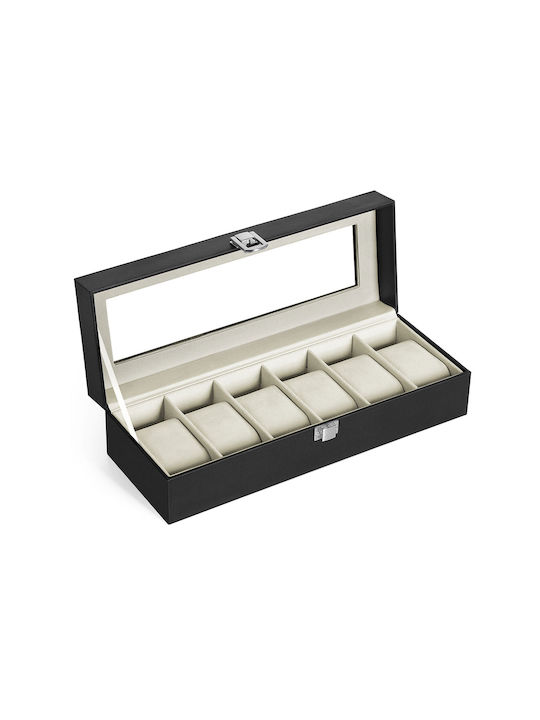 Songmics Wooden Case with transparent lid for 6 watches in Black color JWB06BE