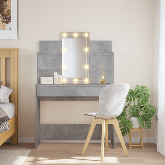Floor-Standing Makeup Dressing Table Wooden Grey Concrete With Mirror 96x40x142cm