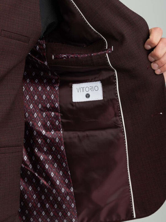 Men's Winter Suit with Vest Slim Fit Burgundy