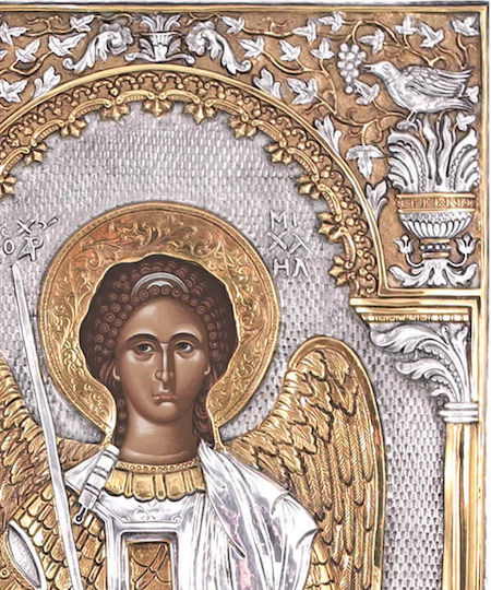 SilverBrand.gr Εικόνα Архангел Михаил Silver 28x22см.