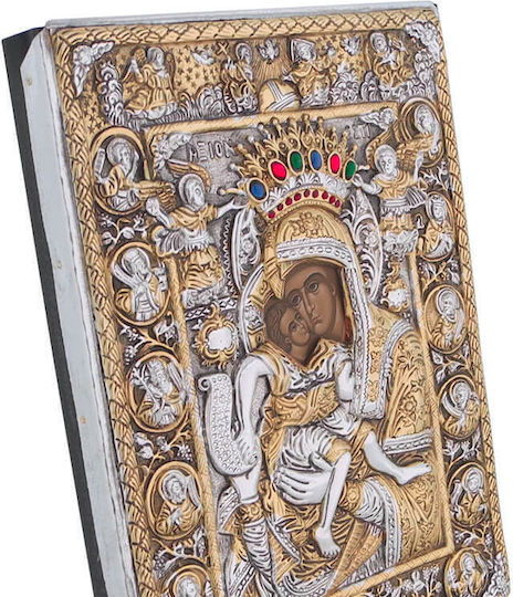 SilverBrand.gr Heiligenikone Gottesmutter mit Kind Silber 22x18cm