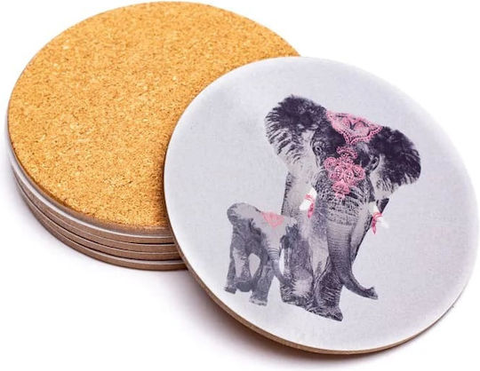 Niyamas Round Cork Gray Coasters with Stand 10cm 4pcs