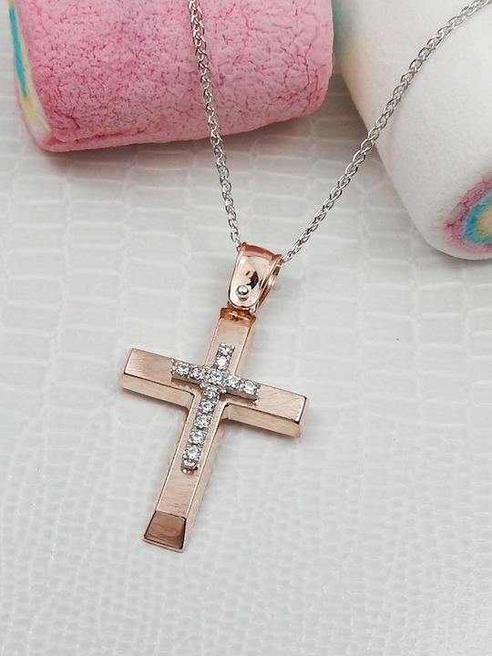 Art d or Cruc Femeie din Aur Roz 14K cu Lanț