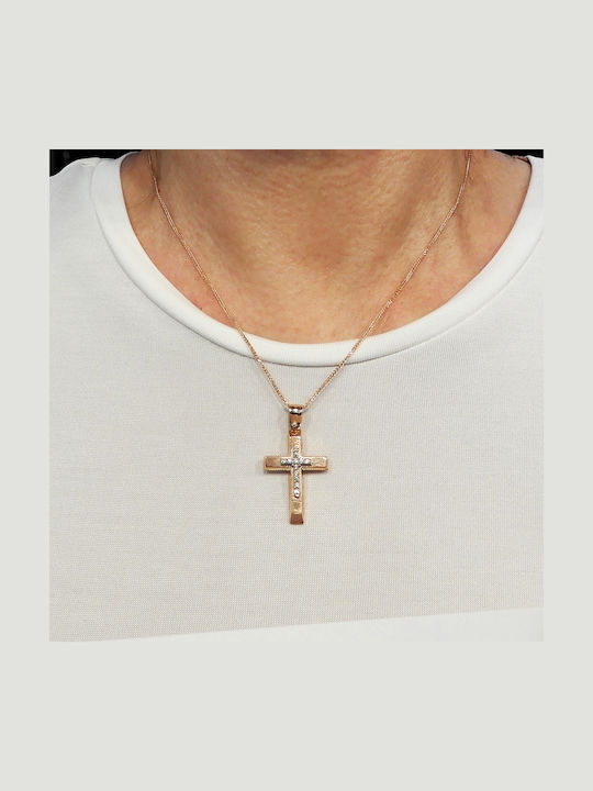 Art d or Cruc Femeie din Aur Roz 14K cu Lanț