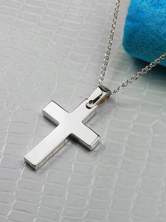 Art d or Мъжки Бял златен Кръст 14K с Верижка
