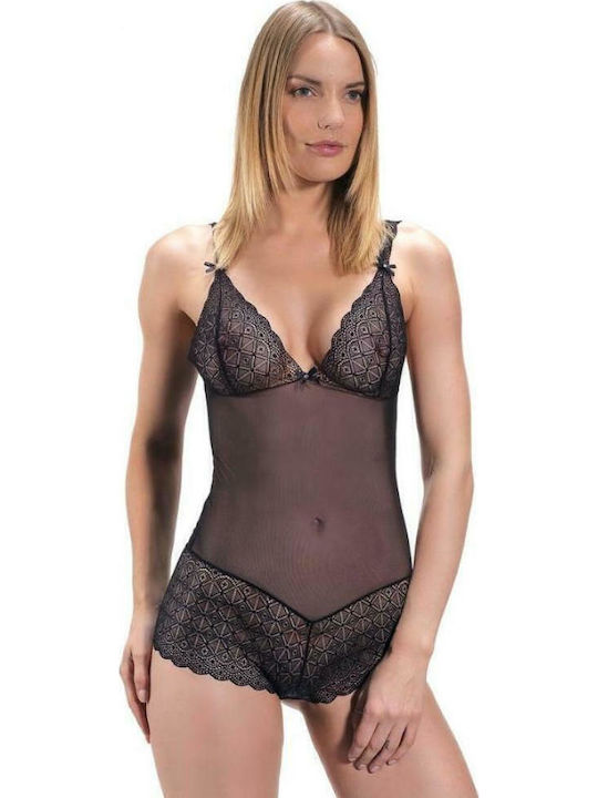 Isabella Frauen Bodysuit mit Spitze & Transparenz Schwarz