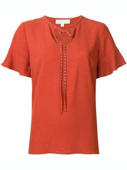 Women's Summer Blouse Short Sleeve Orange