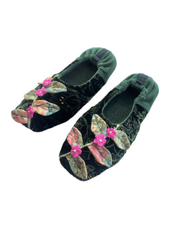 Closed Leather Women's Slippers Green