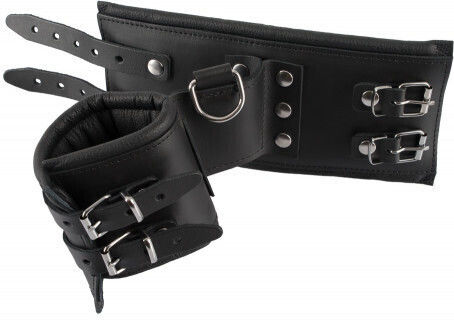 Zado Black Leather Handcuffs Cătușe în Culoare Negru