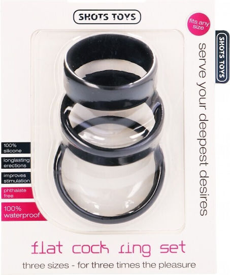 Shots Flat Cock Ring Set Σετ Δαχτυλίδια Πέους Σιλικόνης Μαύρα 3τμχ SHT390BLK