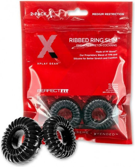 Perfect Fit Brand XPlay Gear Ribbed Cock Rings Mixed Pack Σετ Δαχτυλίδια Πέους Μαύρα