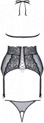 Demoniq Vanda Bra Set with Garter & Thong Sexy Dessous-Set Schwarz