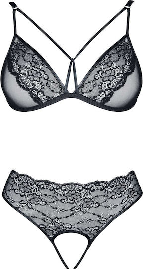Demoniq Pola Bra Set with Crotchless Briefs Black Black