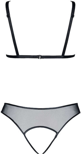 Demoniq Pola Bra Set with Crotchless Briefs Black Black