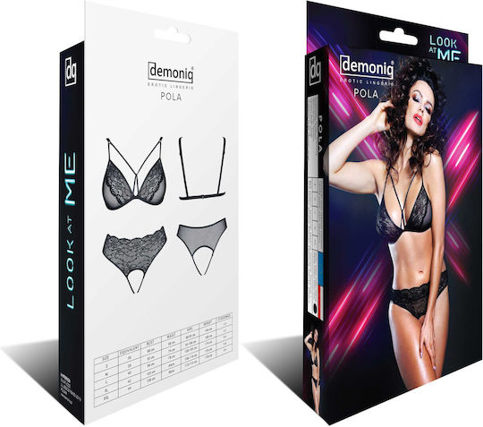 Demoniq Pola Bra Set with Crotchless Briefs Black Black