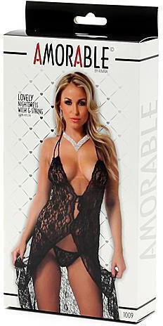 Rimba Amorable Nightdress & G-String Секси Комплект Бельо Черен 1009