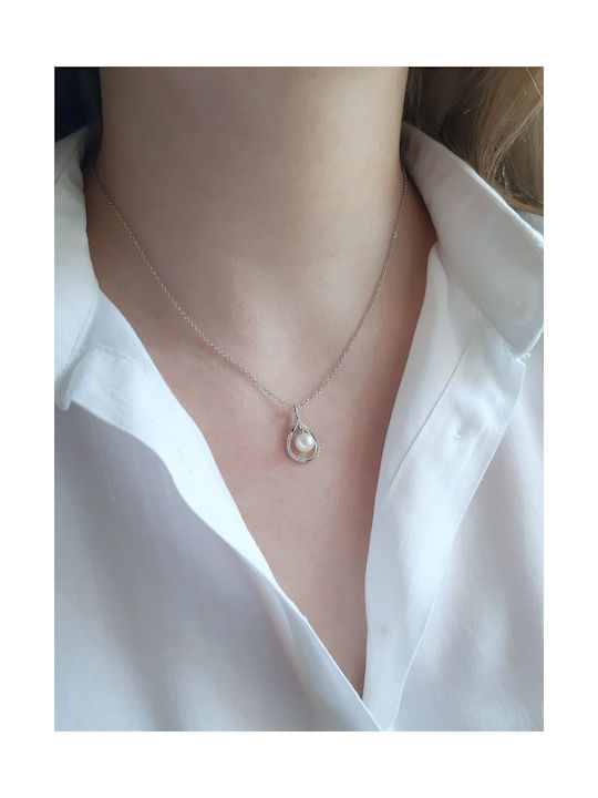 Necklace from White Gold 14K with Pearls