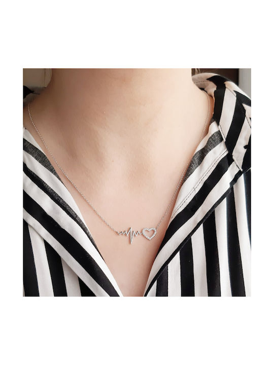 Xrisokosmima Necklace with design Heart from White Gold 14K with Zircon