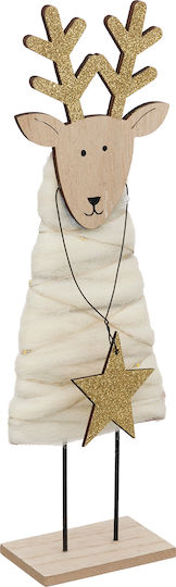 Illuminated Christmas Wooden Figure Deer Beige Length 9cm