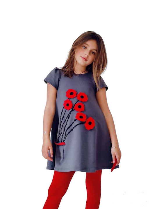 Happy Button Kids Dress Short Sleeve Gray