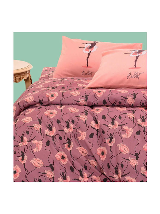 Melinen Set Kids Duvet Cover Single with Pillowcase Cotton Mauve 165x245cm