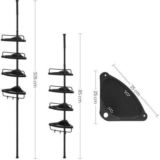 Songmics Wall Mounted Bathroom Shelf Inox with 4 Shelves and Suction Cups 35x25x85cm Black