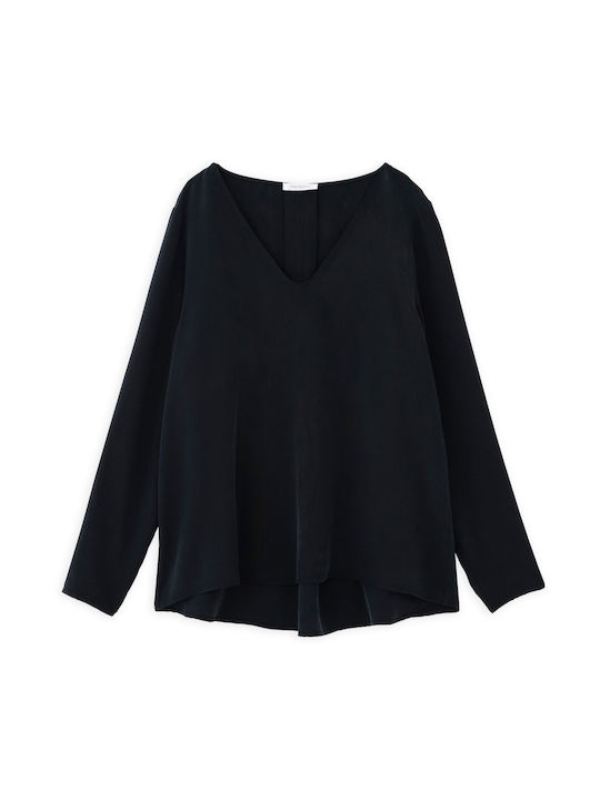 Philosophy Wear Women's Blouse Long Sleeve with V Neckline Black