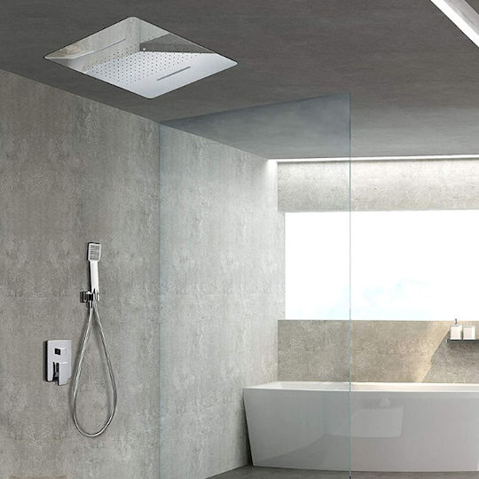Excel Set Mischer, Handbrause & Duschkopf für Wandmontage für Dusche 4 Ausgänge Silber