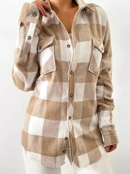 DOT Women's Checked Long Sleeve Shirt Beige