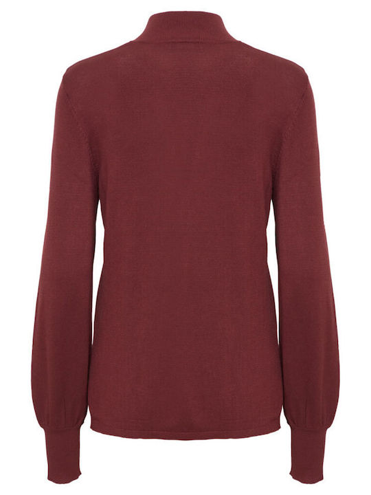 ICHI Women's Long Sleeve Sweater Turtleneck Red