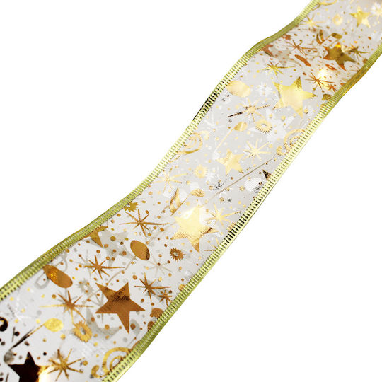 Stars Lighted Christmas Ribbon White 10x5cm 1pc