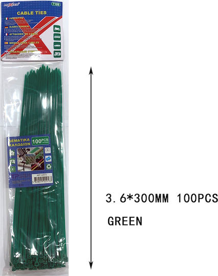 Tpster Pack of 100pcs Green Plastic Cable Ties 300x3.6mm 32573