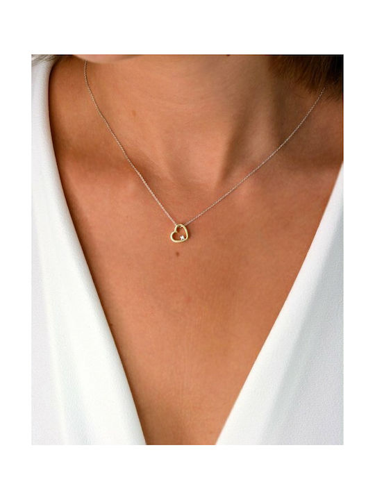 Open heart necklace by SOLEDOR in 14K white gold and gold with cubic zirconia